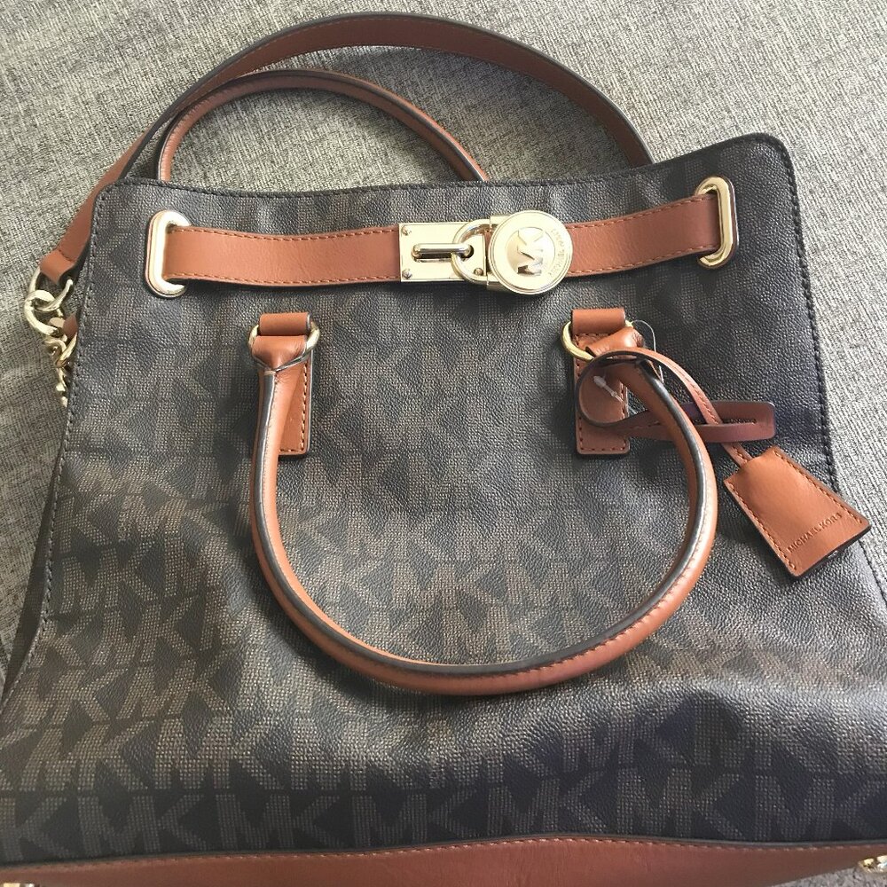 Michael Kors Hamilton Satchel Bag with Gold Chain, Large, 13x14, pre-owned